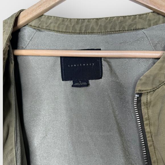 Sanctuary Pilot Bomber Jacket Large Safari Green Full Zip Linen Blend Zip Pocket - Picture 5 of 7